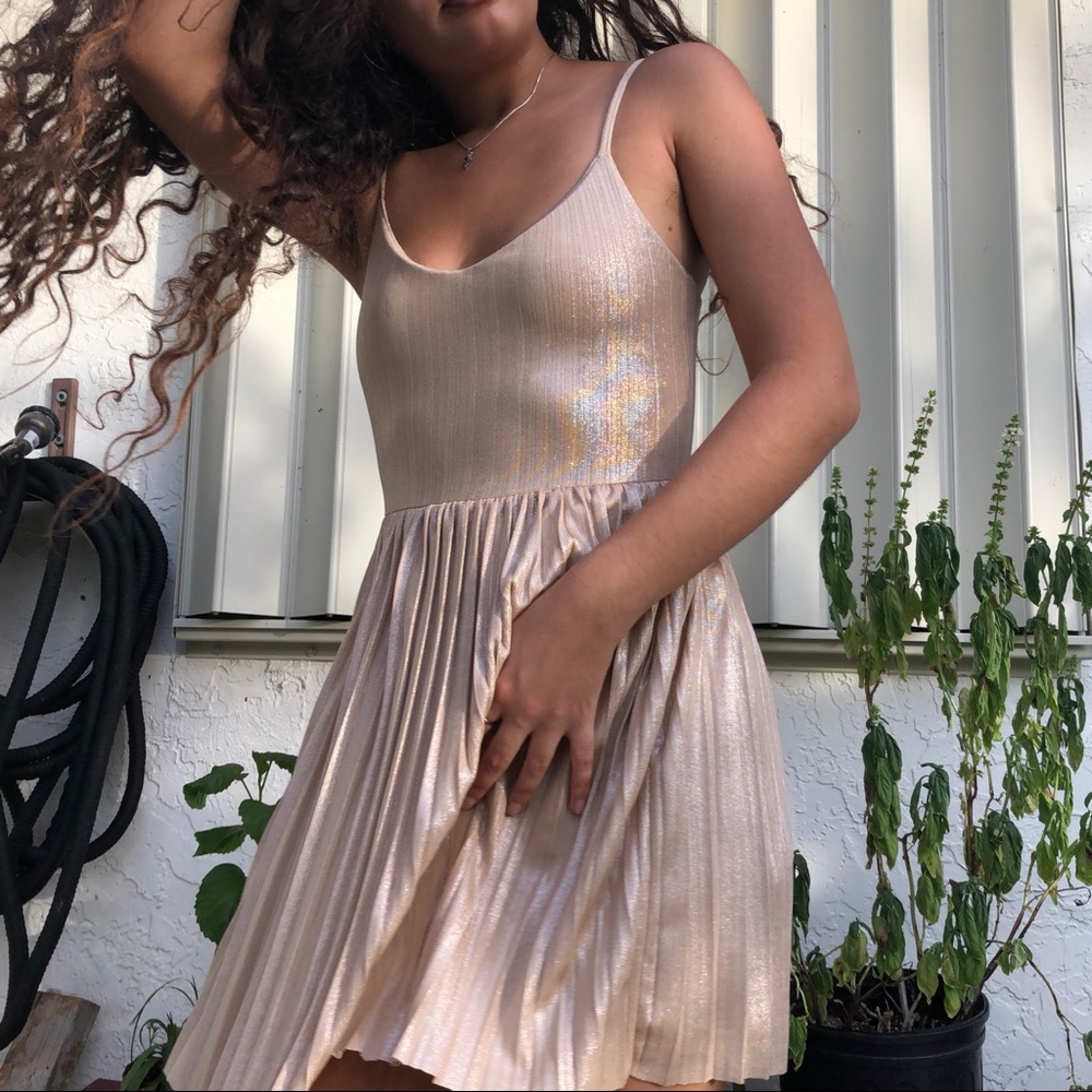 champagne shimmer mini dress